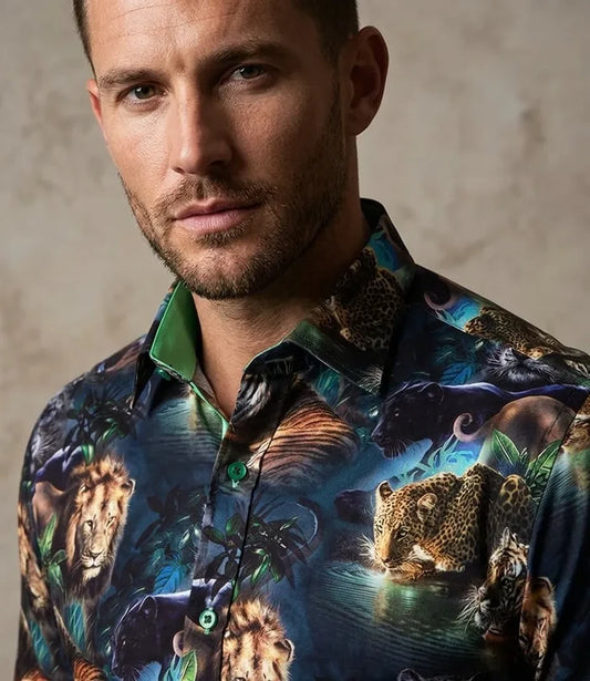 Wild Animals Print Shirt with Matching Handkerchief