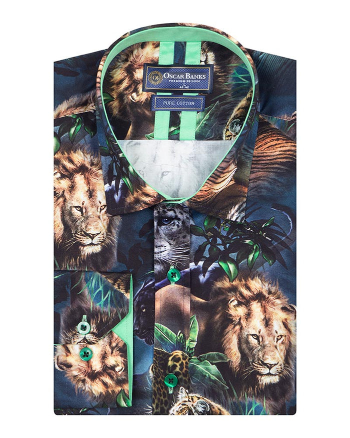 Wild Animals Print Shirt with Matching Handkerchief-Makrom