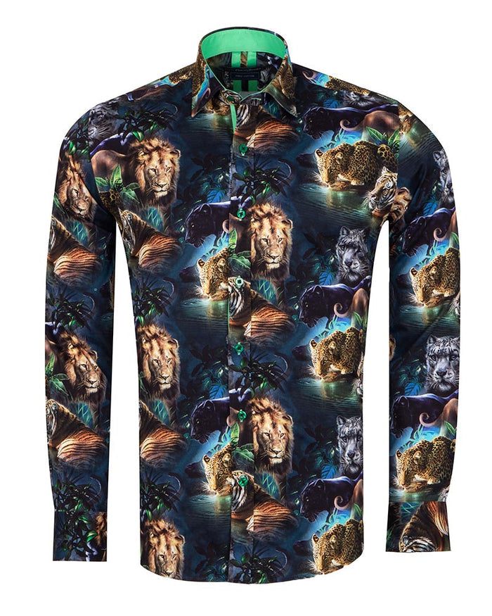 Wild Animals Print Shirt with Matching Handkerchief-Makrom
