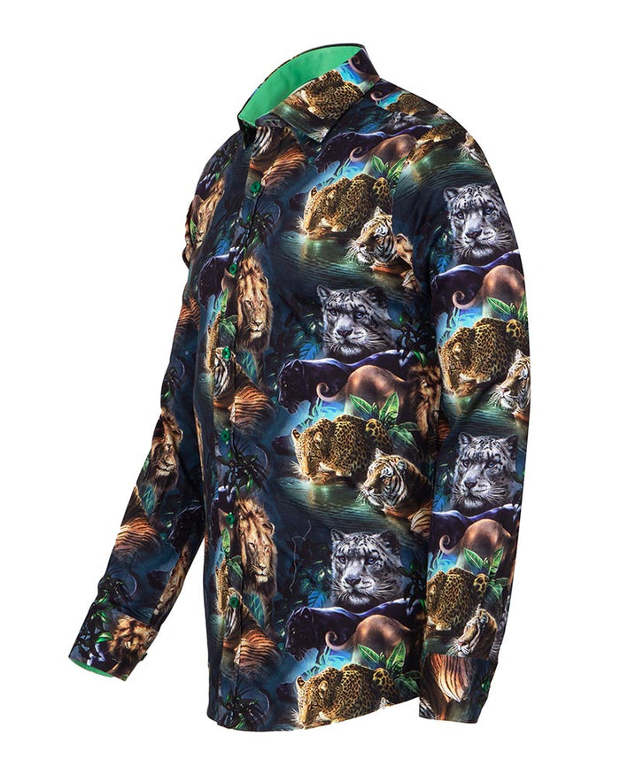 Wild Animals Print Shirt with Matching Handkerchief-Makrom