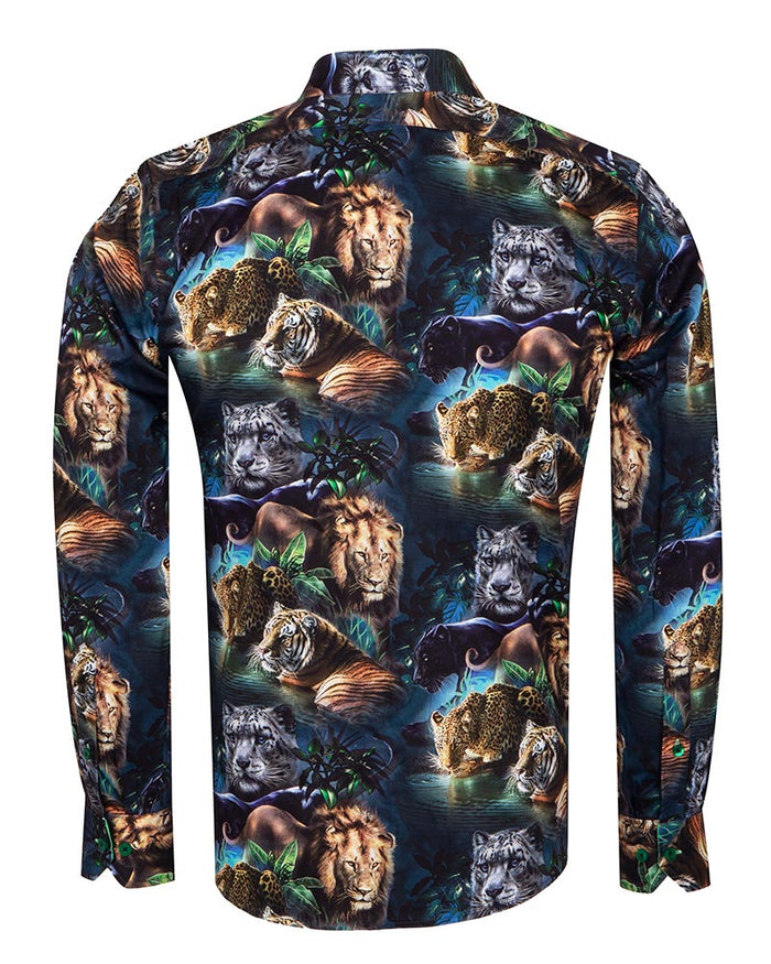 Wild Animals Print Shirt with Matching Handkerchief-Makrom