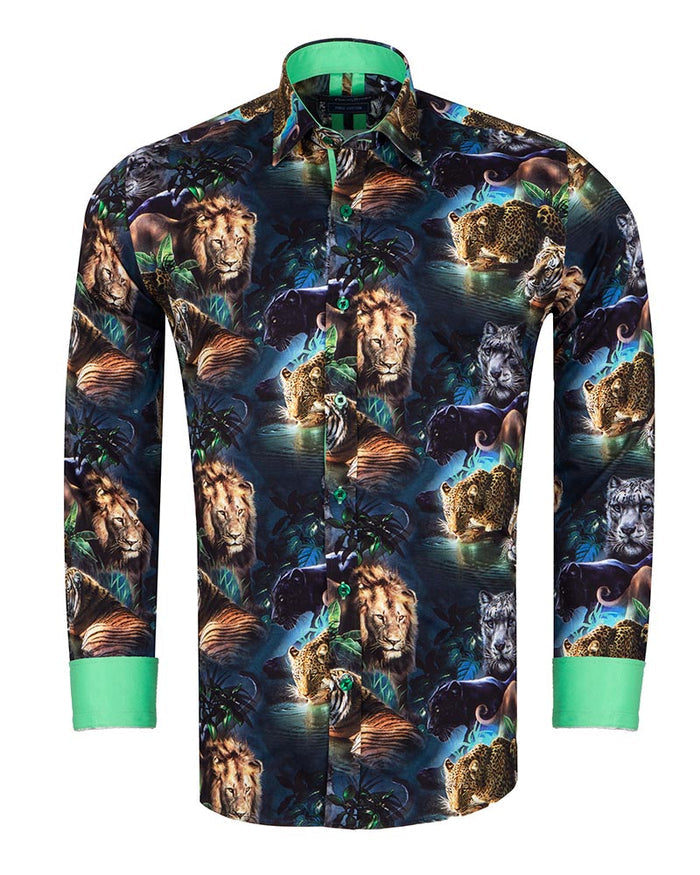 Wild Animals Print Shirt with Matching Handkerchief-Makrom