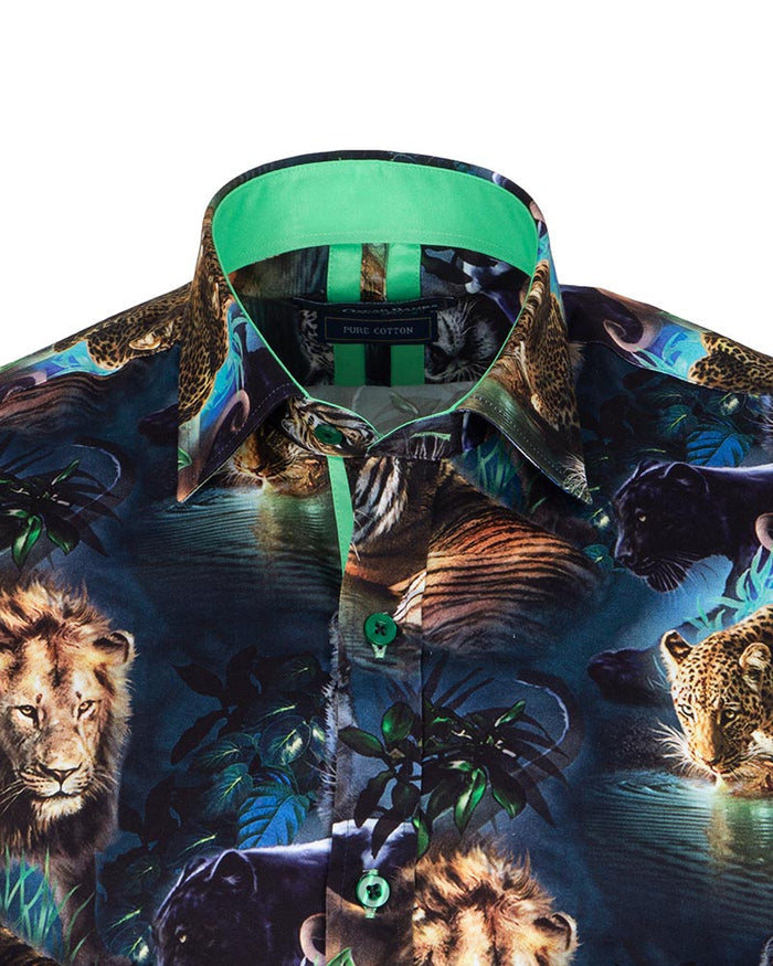 Wild Animals Print Shirt with Matching Handkerchief-Makrom