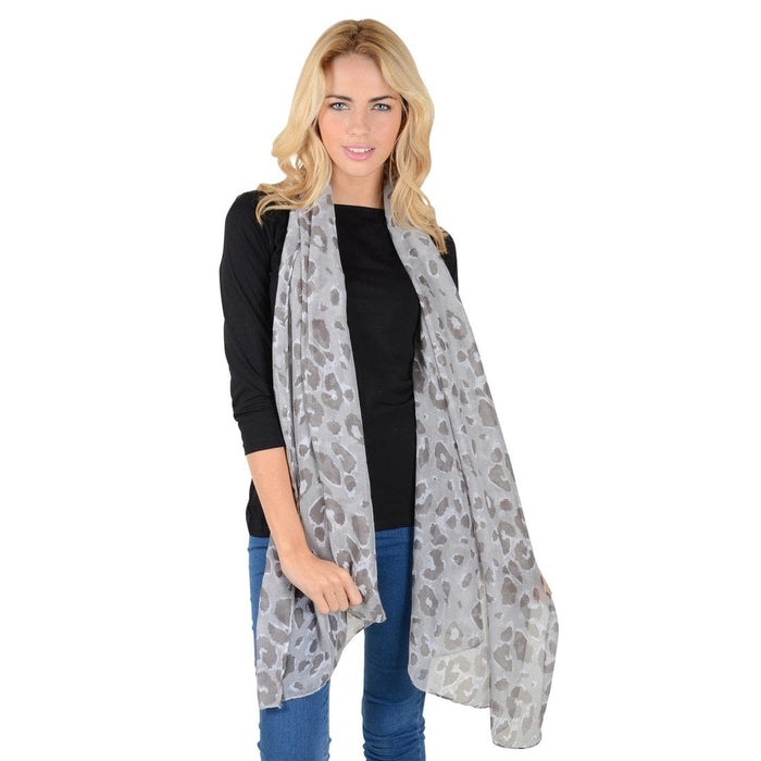 Womens Tanzania Grey Animal Print Lightweight Sheer Scarf