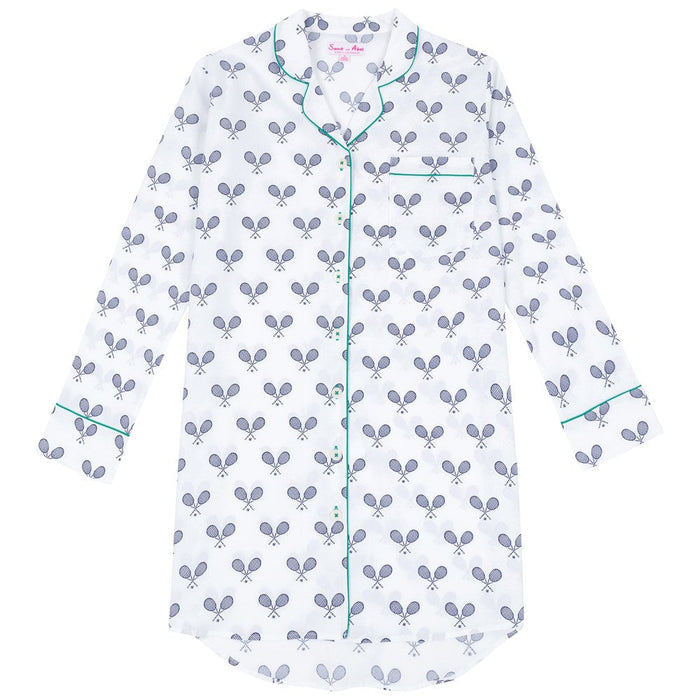 Women's Tennis Navy Night Shirt - Organic Cotton Poplin