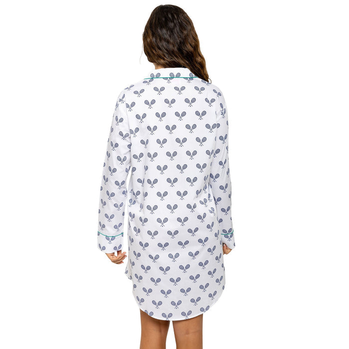 Women's Tennis Navy Night Shirt - Organic Cotton Poplin