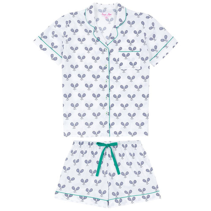 Women's Tennis Navy Short PJ Set - Organic Cotton Poplin