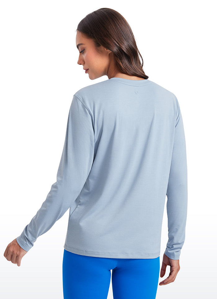 CRZ YOGA Women Workout Loose Fit Cassual Long Sleeves Quick Dry Cambric Blue