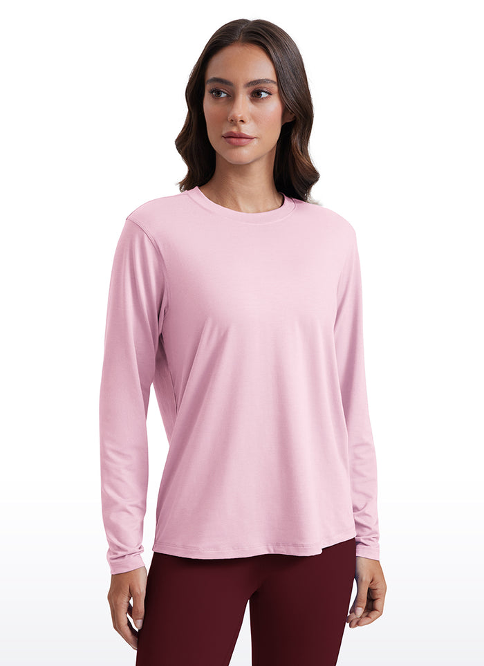 CRZ YOGA Women Workout Loose Fit Cassual Long Sleeves Quick Dry Pink Peony