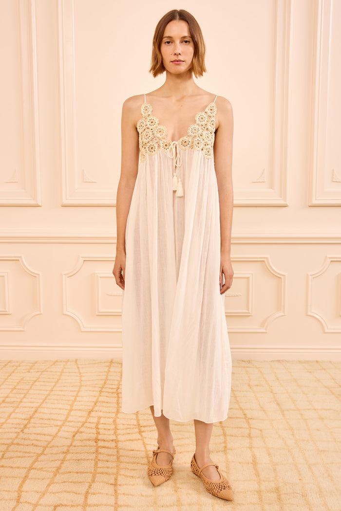 Creme Cotton Gauze Zadie Coverup Dress, Luxury Designer Coverup - Front View | Ulla Johnson