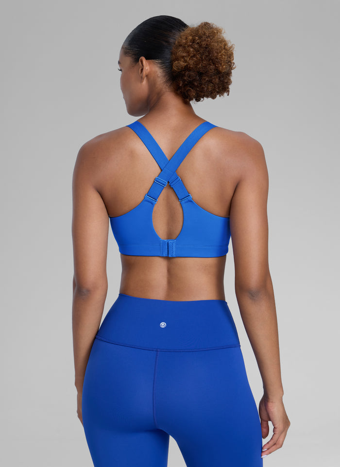 CRZ YOGA Womens Zip Front High Impact Sport Bra with Adjustable Straps Sparkle Blue