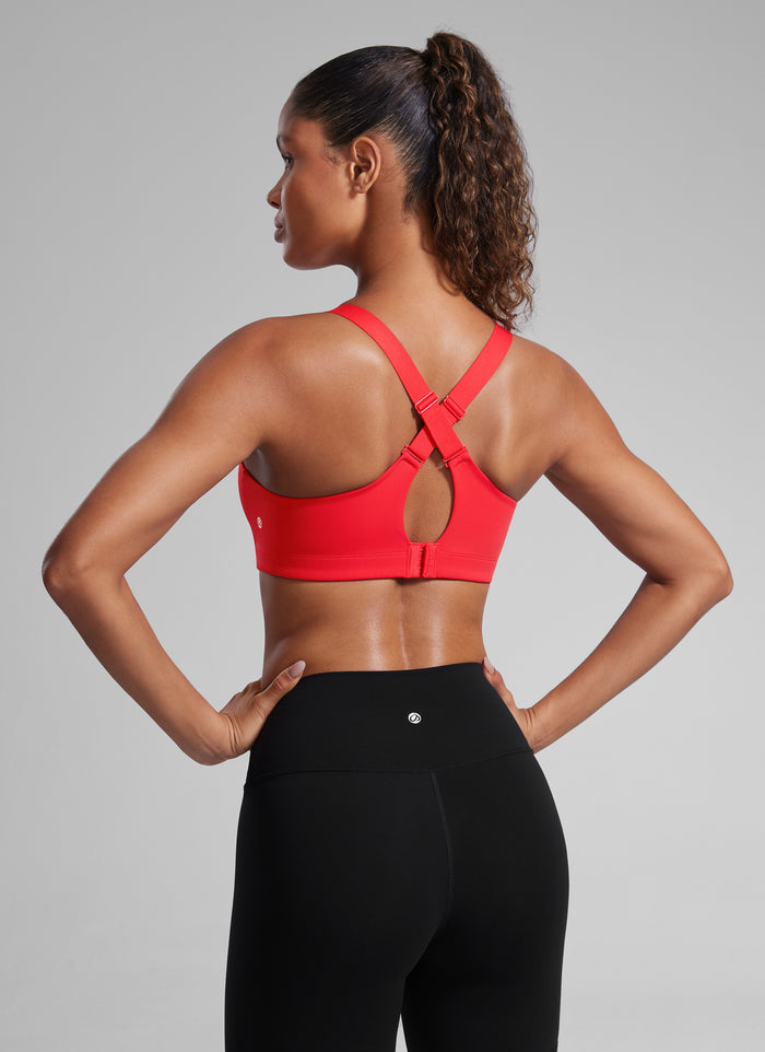 CRZ YOGA Womens Zip Front High Impact Sport Bra with Adjustable Straps Deep Red