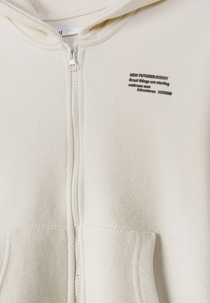 Zip Hoodies 2-Pack, Cream & Khaki, Slogan Print - 7
