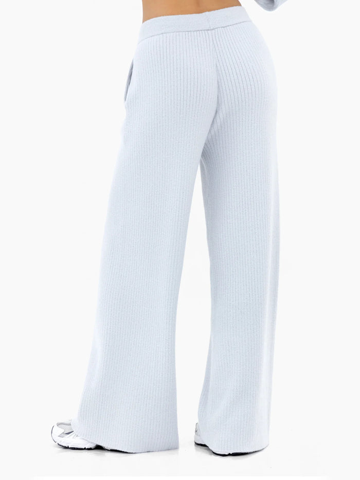 Zoey Ribbed Wide Leg Trousers - Baby Blue