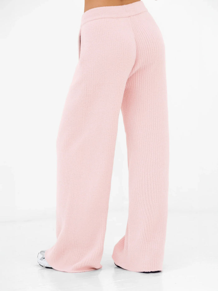 Zoey Ribbed Wide Leg Trousers - Baby Pink